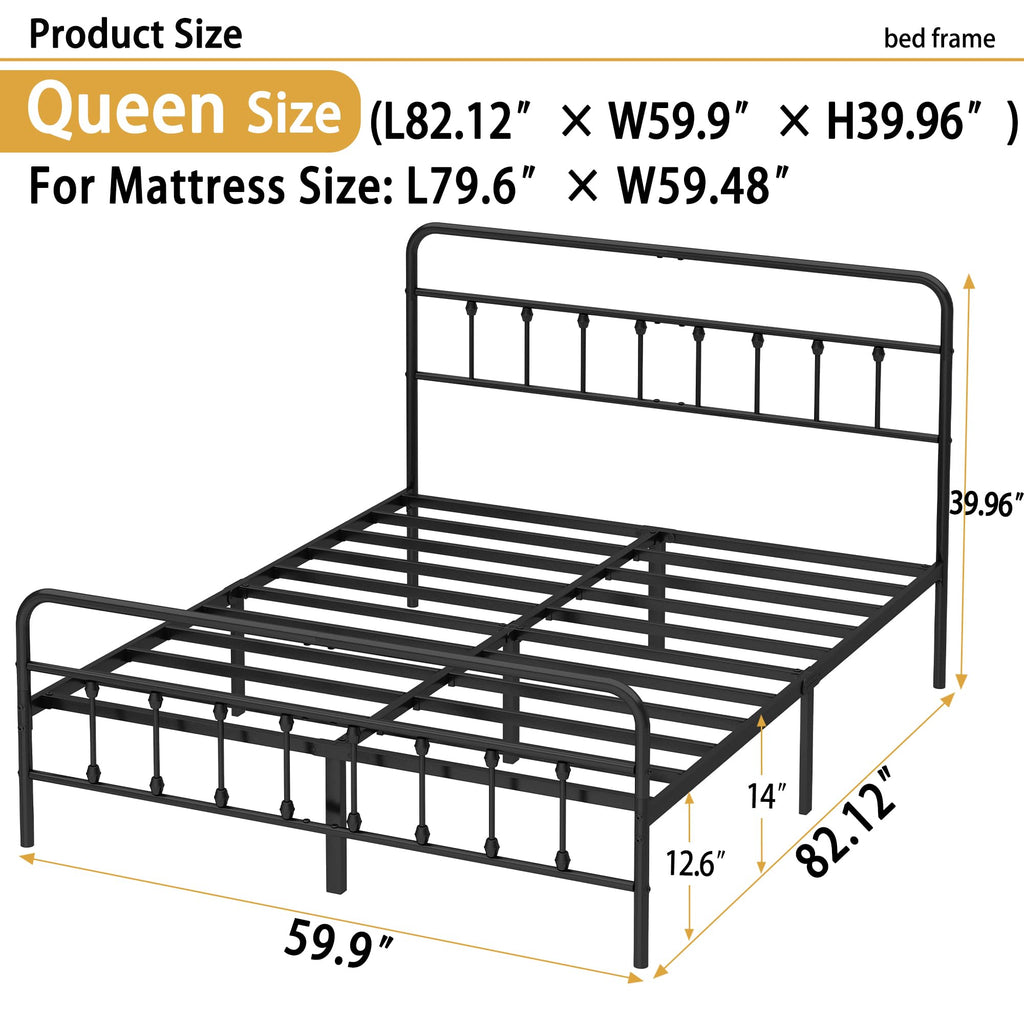Queen Metal Bed Frame with Victorian Headboard & Footboard T34366