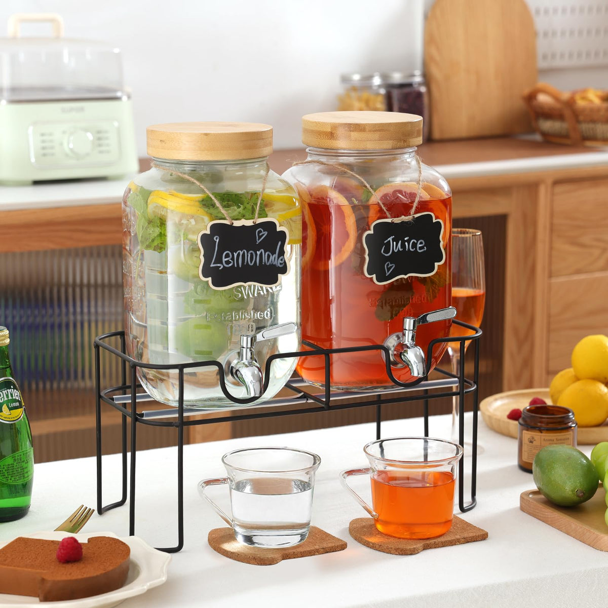 2 Pack 1 Gallon Glass Drink Dispenser with Bamboo Lid L514805