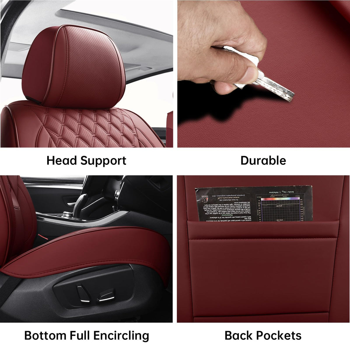 Wine Red Leather Full Set Car Seat Covers Q8327