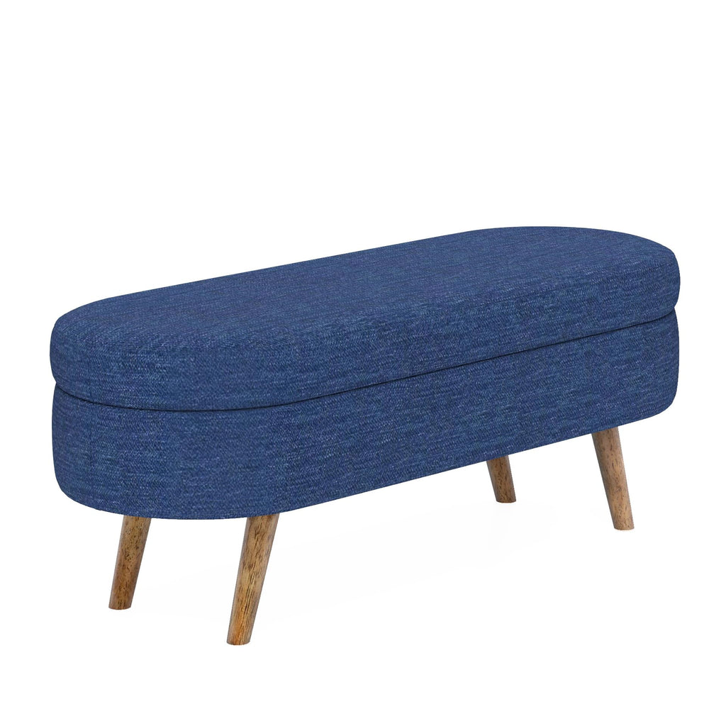 Oval Storage Bench with Rubber Wood Legs, Blue A664555