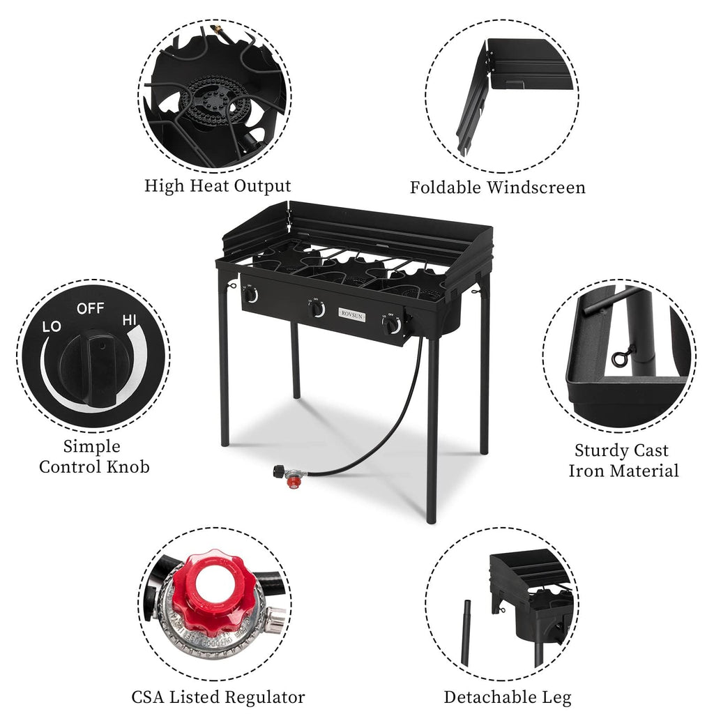 3 Burner Outdoor Propane Gas Stove with Windpanel V2598