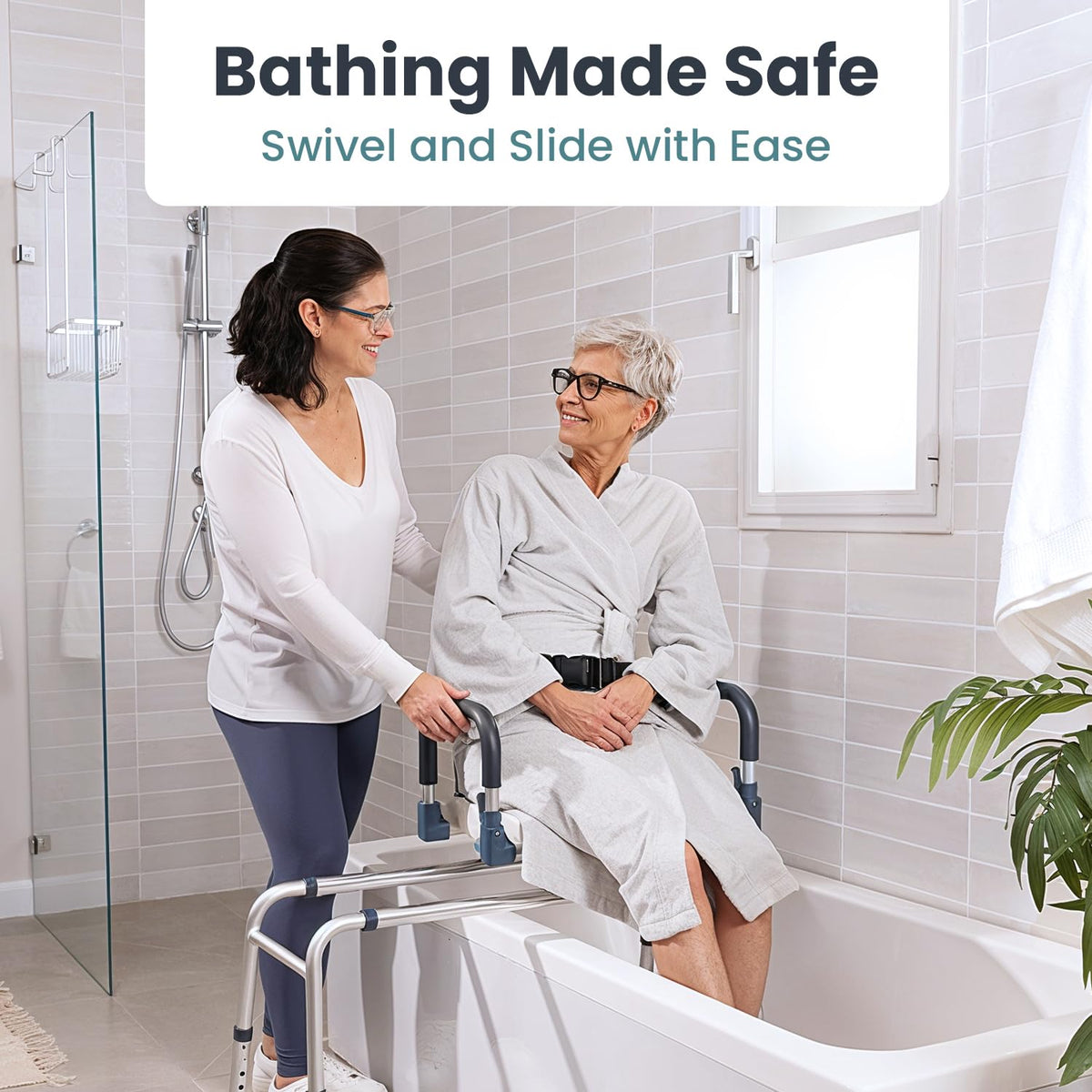 Dark Blue Sliding Shower Chair Tub Transfer Bench with Swivel Seat R462001