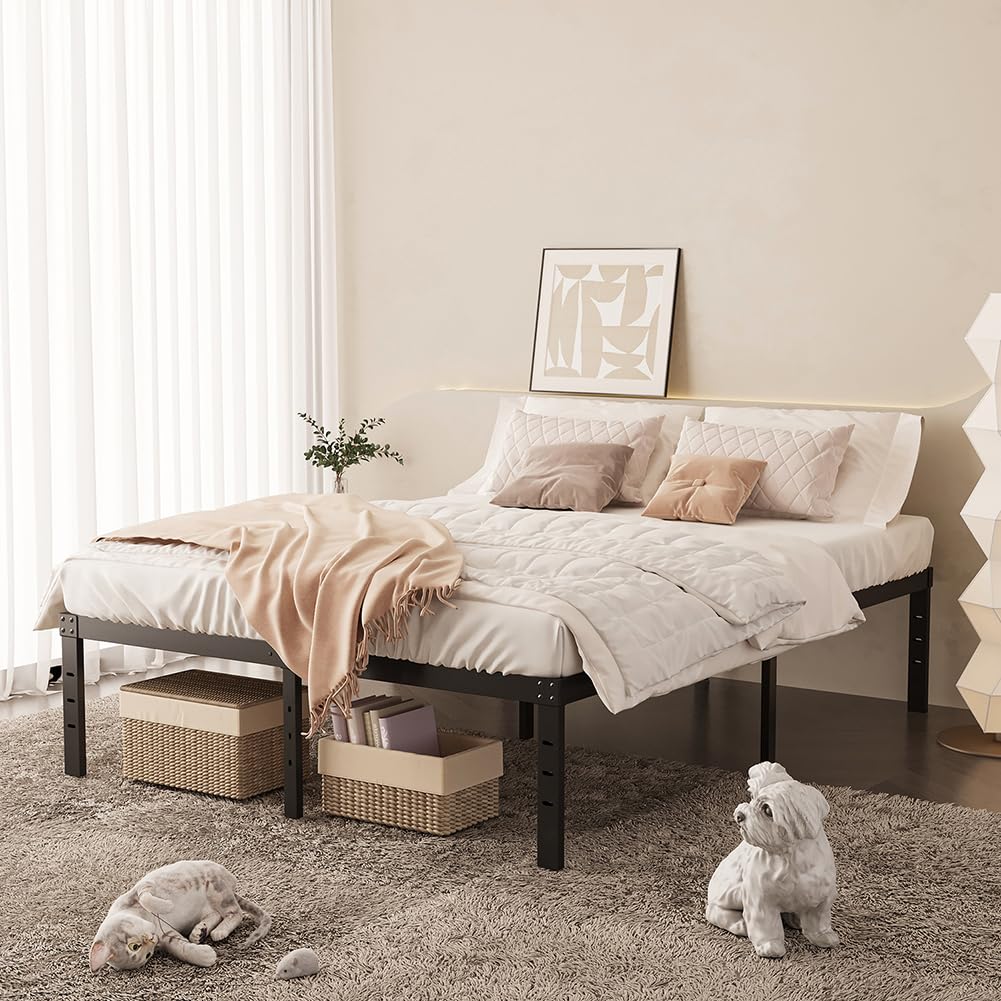 Queen Size 18 Inch Metal Platform Bed Frame Black J5150