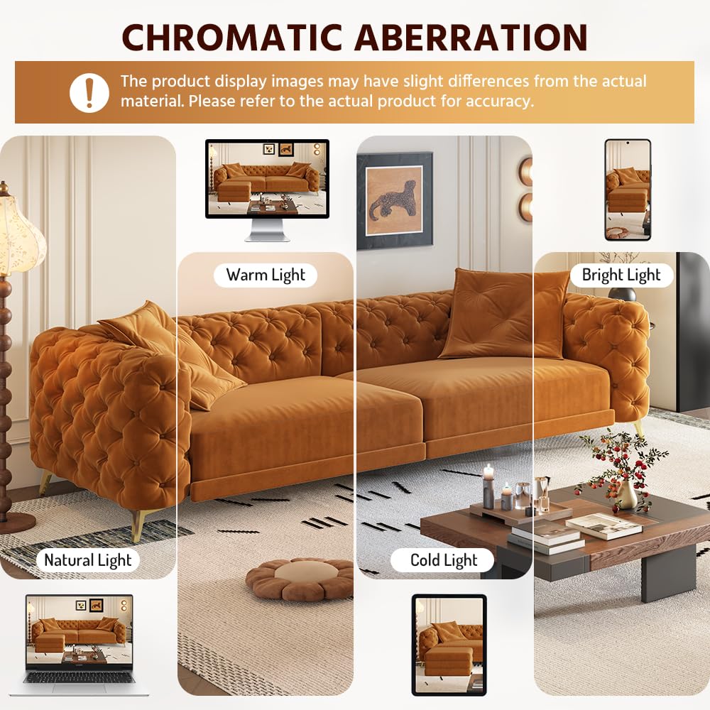 Orange Velvet Convertible Sleeper Sofa with Ottoman M682