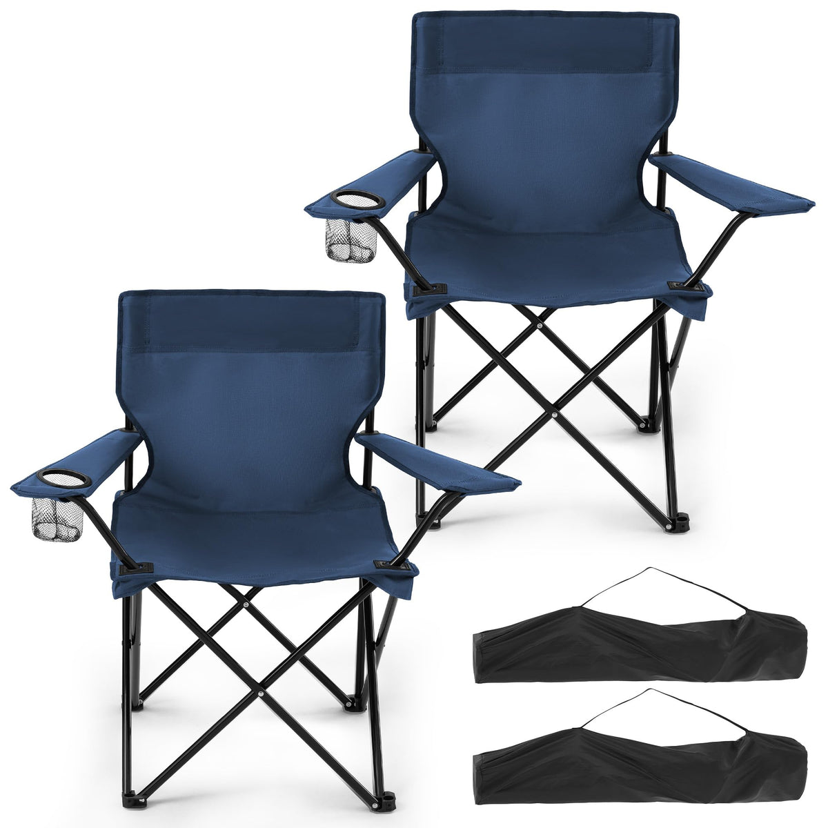2-Pack Foldable Camping Chairs with Cup Holder, Carry Bag U462