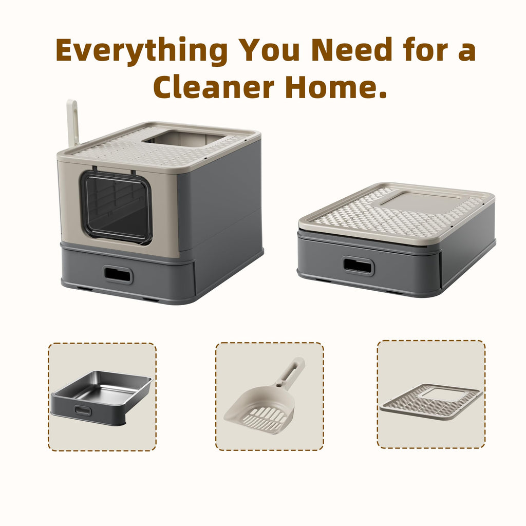 XL Enclosed Stainless Steel Cat Litter Box with Pull-Out Drawer G810