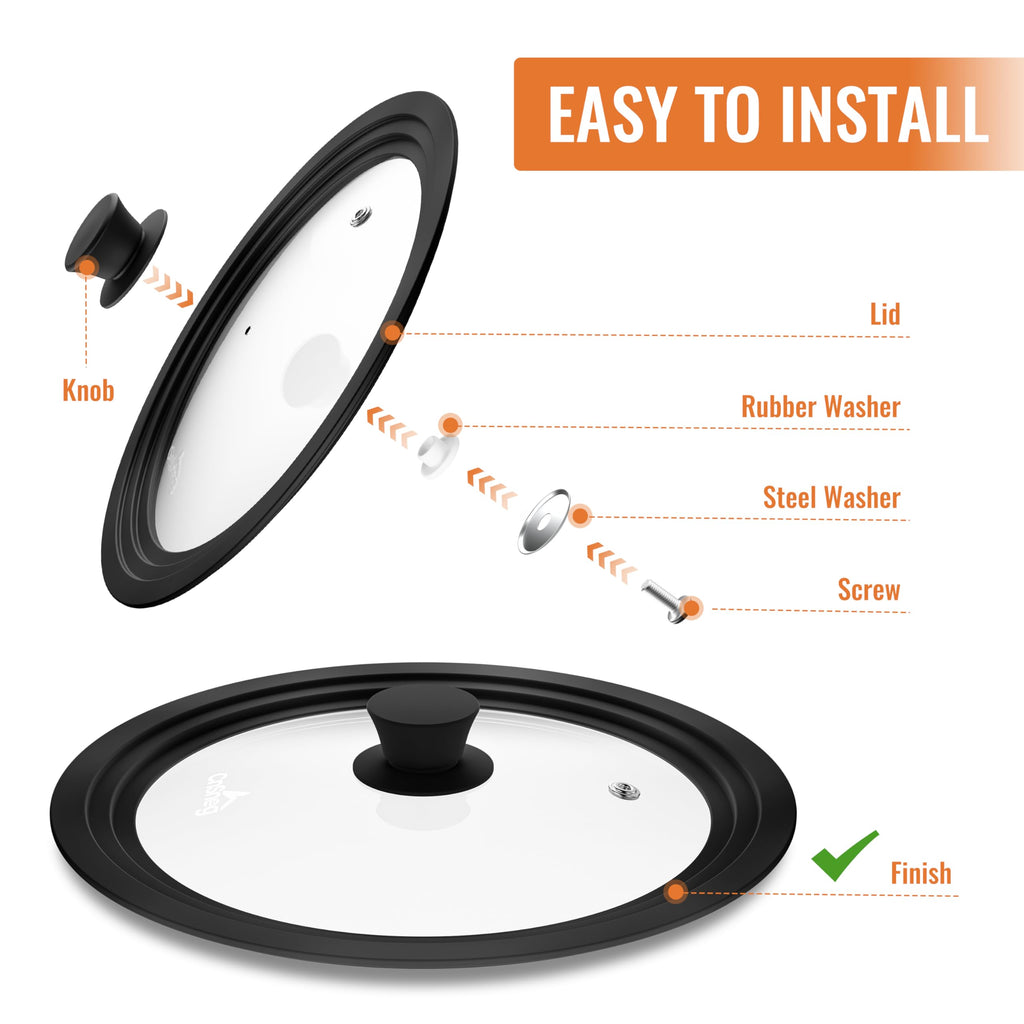 Tempered Glass Pot Lid with Silicone Rim, 10.5", 11" and 12" X832