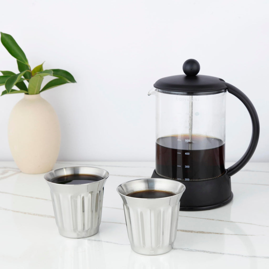 French Press 34 oz Stainless Steel Espresso Cups 5 oz Set of 2 Q645