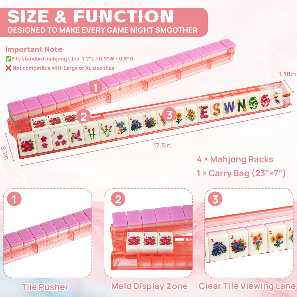 17.5'' Non-Slip Mahjong Racks with Pushers Set of 4 Acrylic Z727