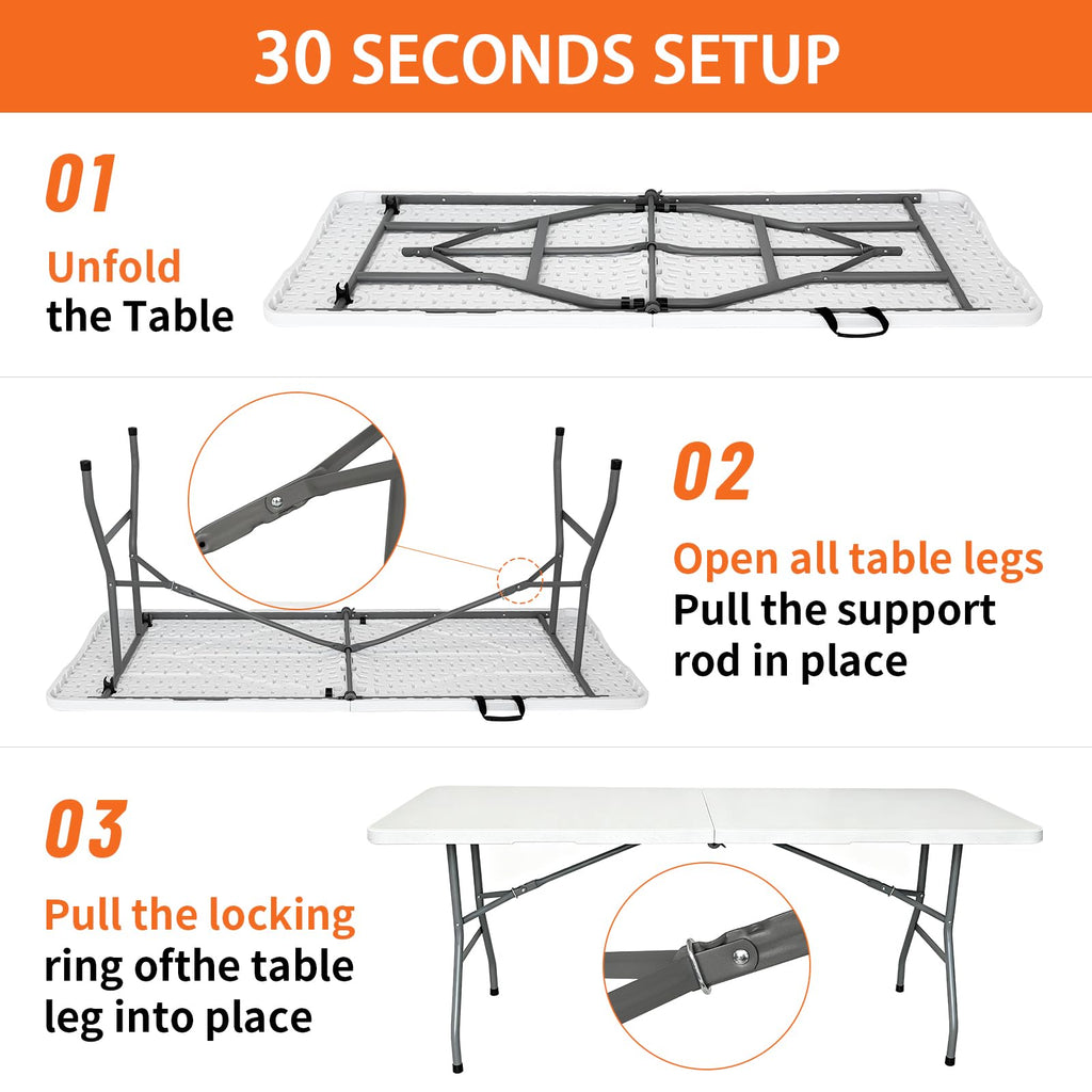 6ft Heavy Duty Portable Plastic Folding Table H300