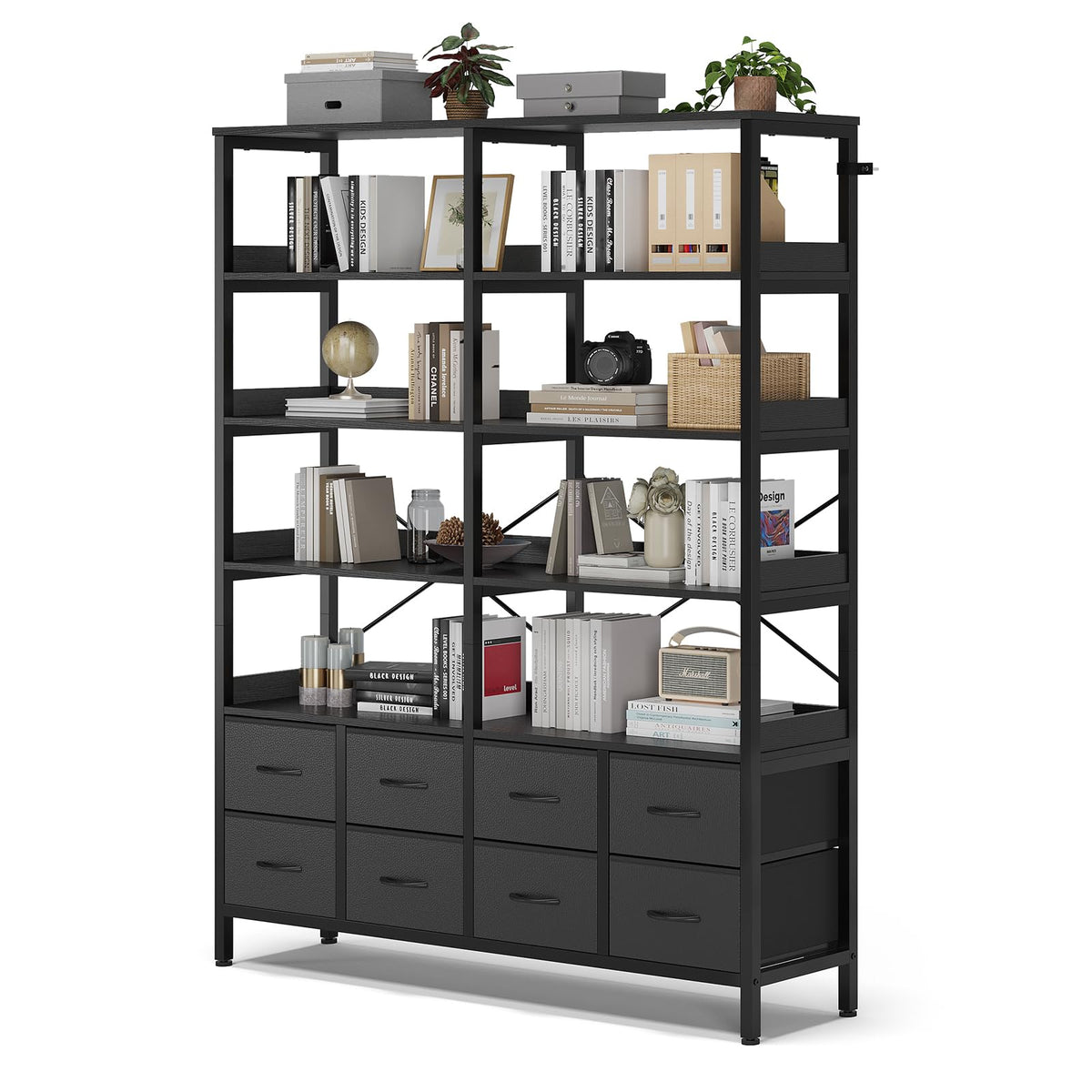 Black 8 Fabric Drawer 7-Tier Bookshelf U2038