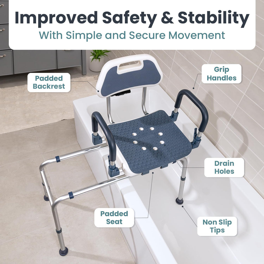 Dark Blue Sliding Shower Chair Tub Transfer Bench with Swivel Seat R462001