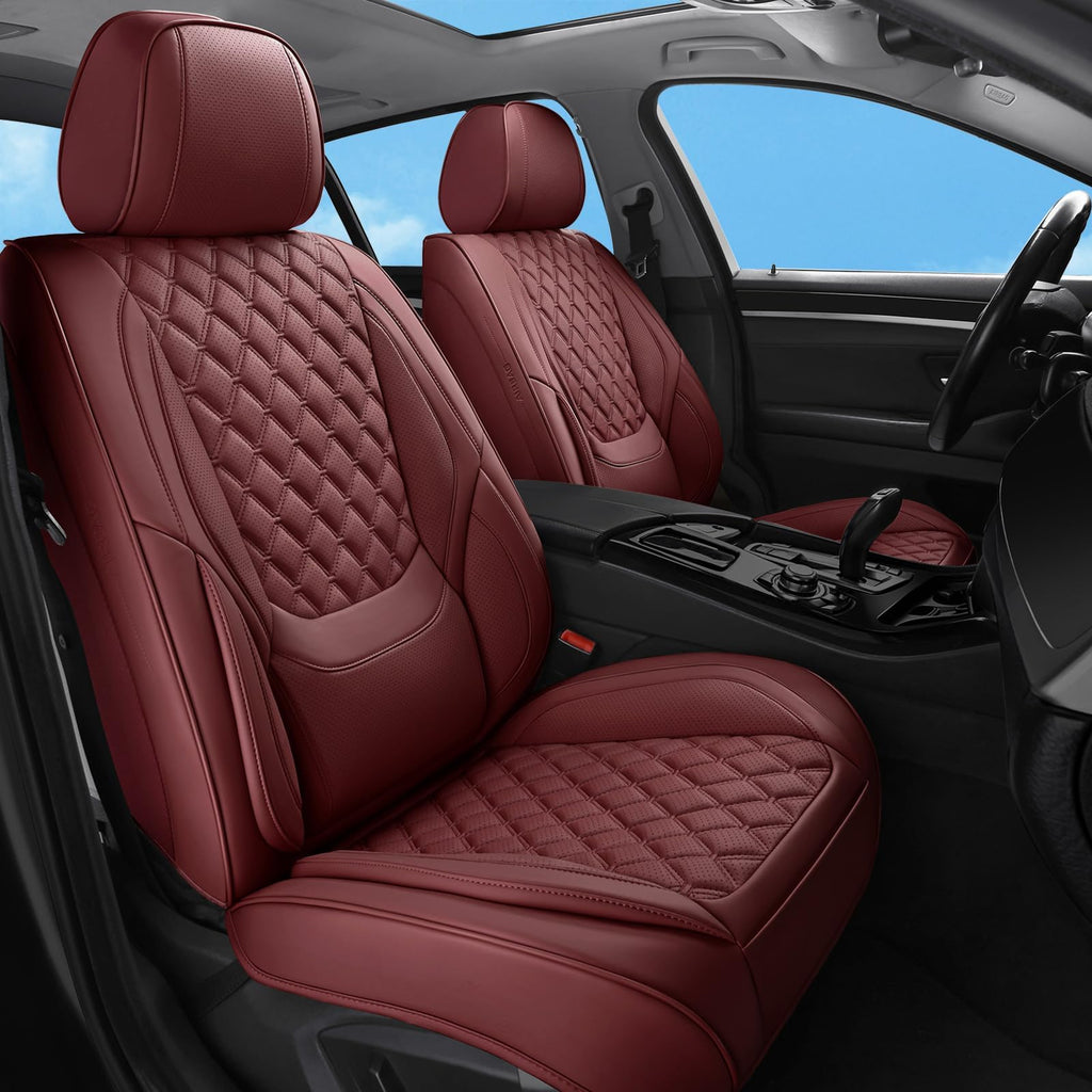 Wine Red Leather Full Set Car Seat Covers Q8327