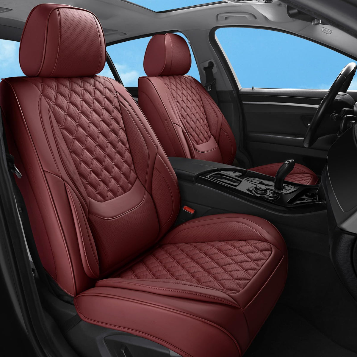 Wine Red Leather Full Set Car Seat Covers Q8327
