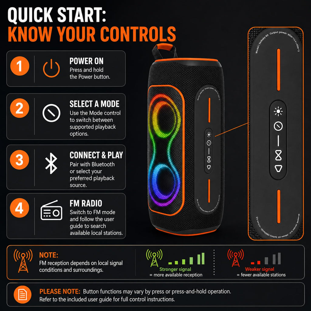 Black 80W Portable Bluetooth Speaker J4734