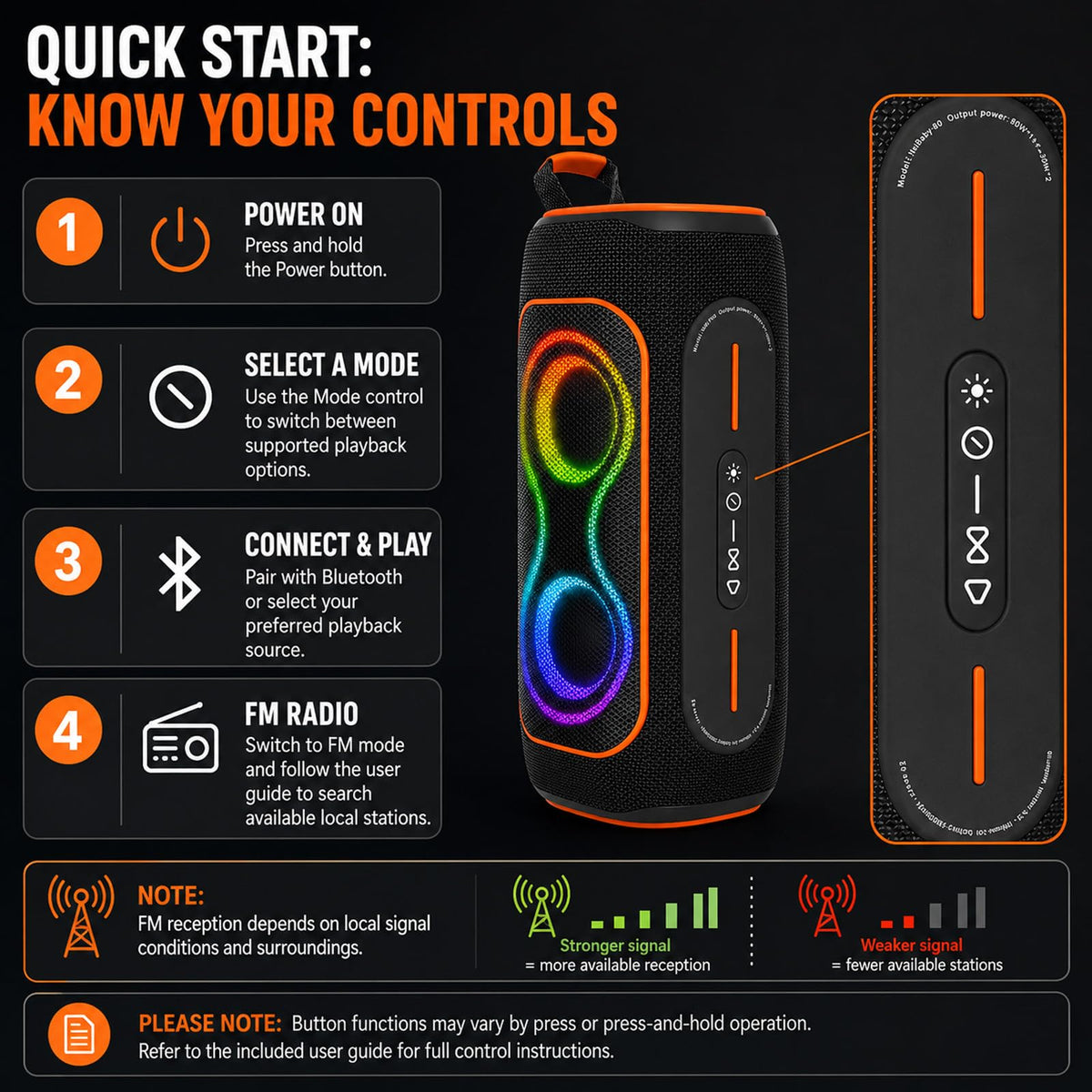 Black 80W Portable Bluetooth Speaker J4734