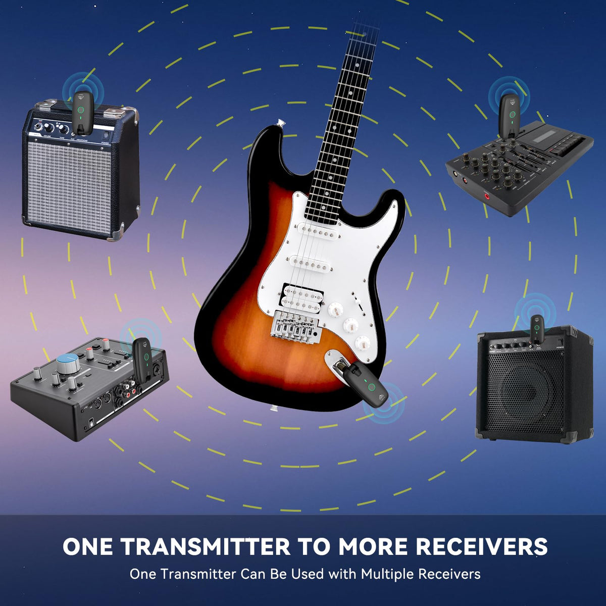 Wireless Guitar System Transmitter Receiver 7-Channel Rechargeable Black U28857