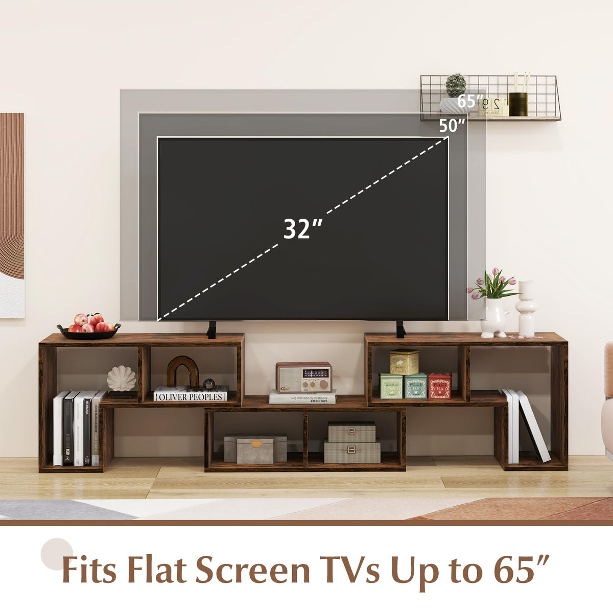 Brown 3-Piece TV Stand with Storage Cubes E8495