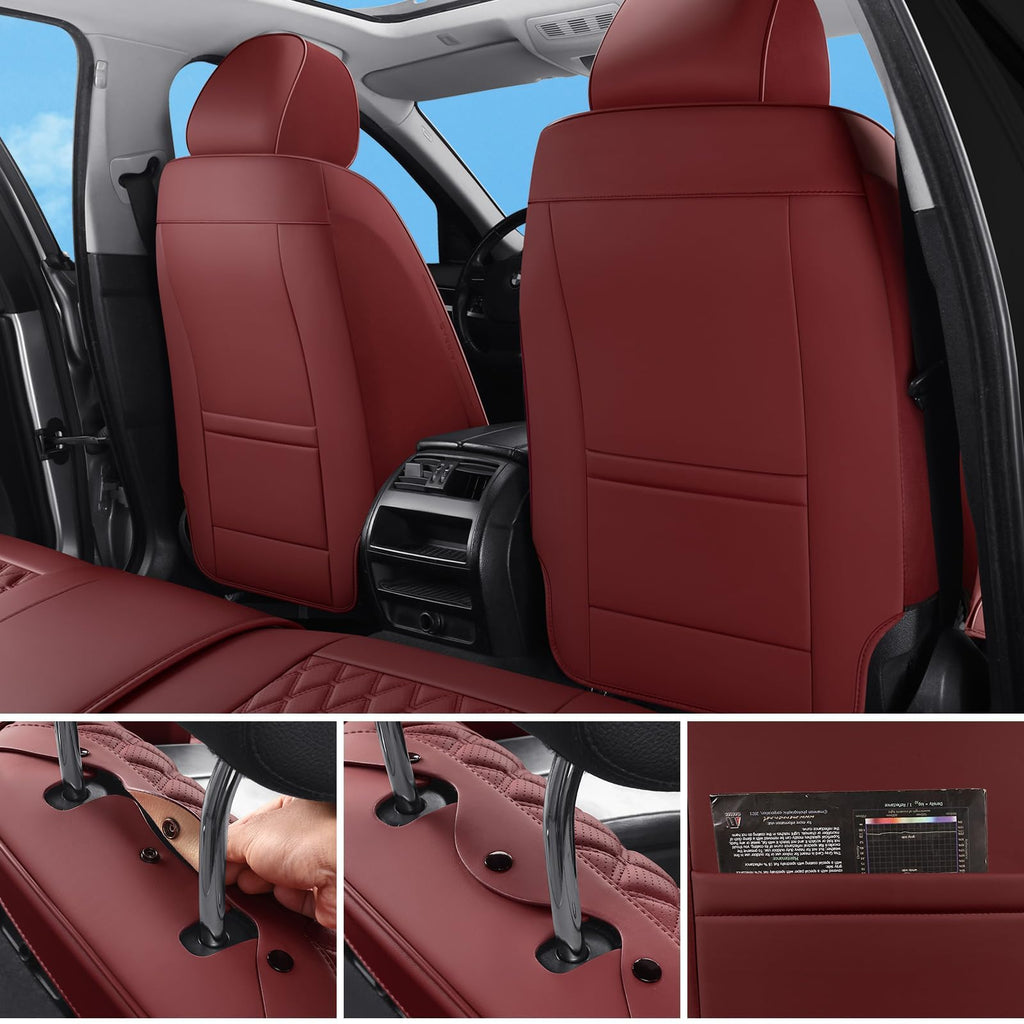 Wine Red Leather Full Set Car Seat Covers Q8327