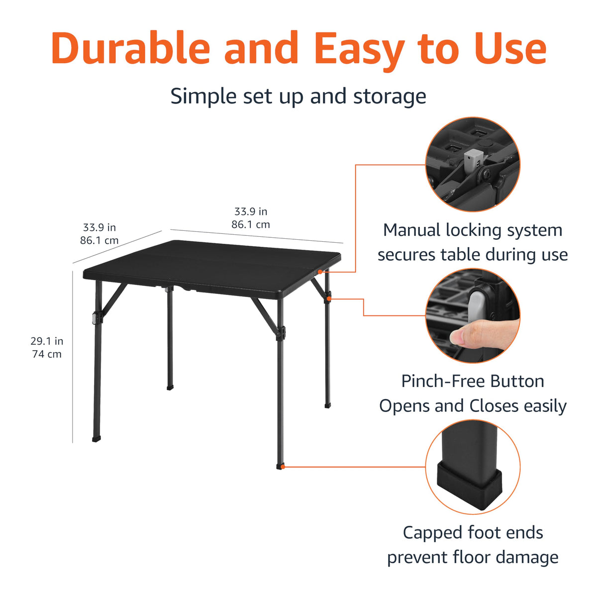 34 inch Black Portable Folding Dining Table Y532