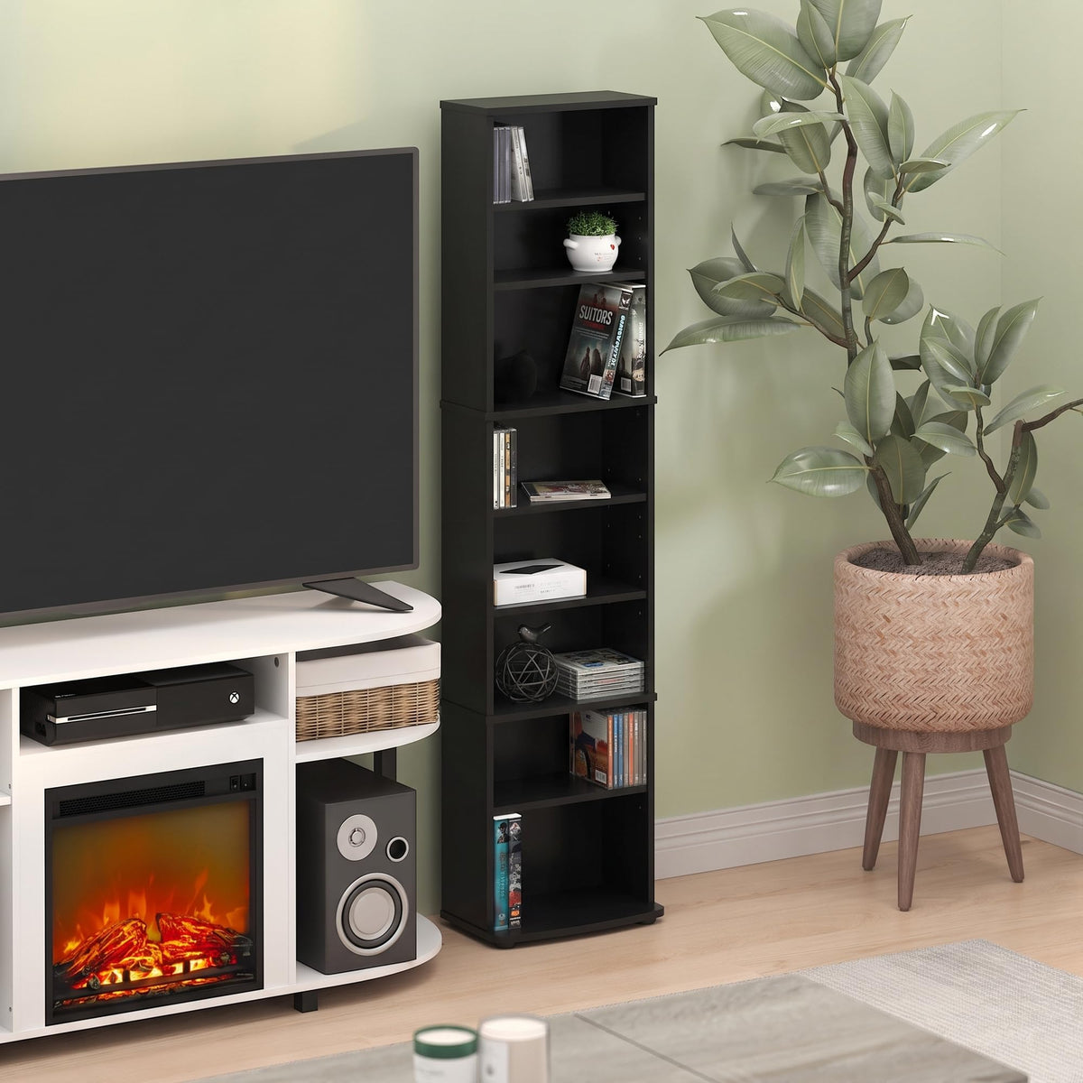 8-Tier Espresso Media Shelf with Adjustable Shelves C760