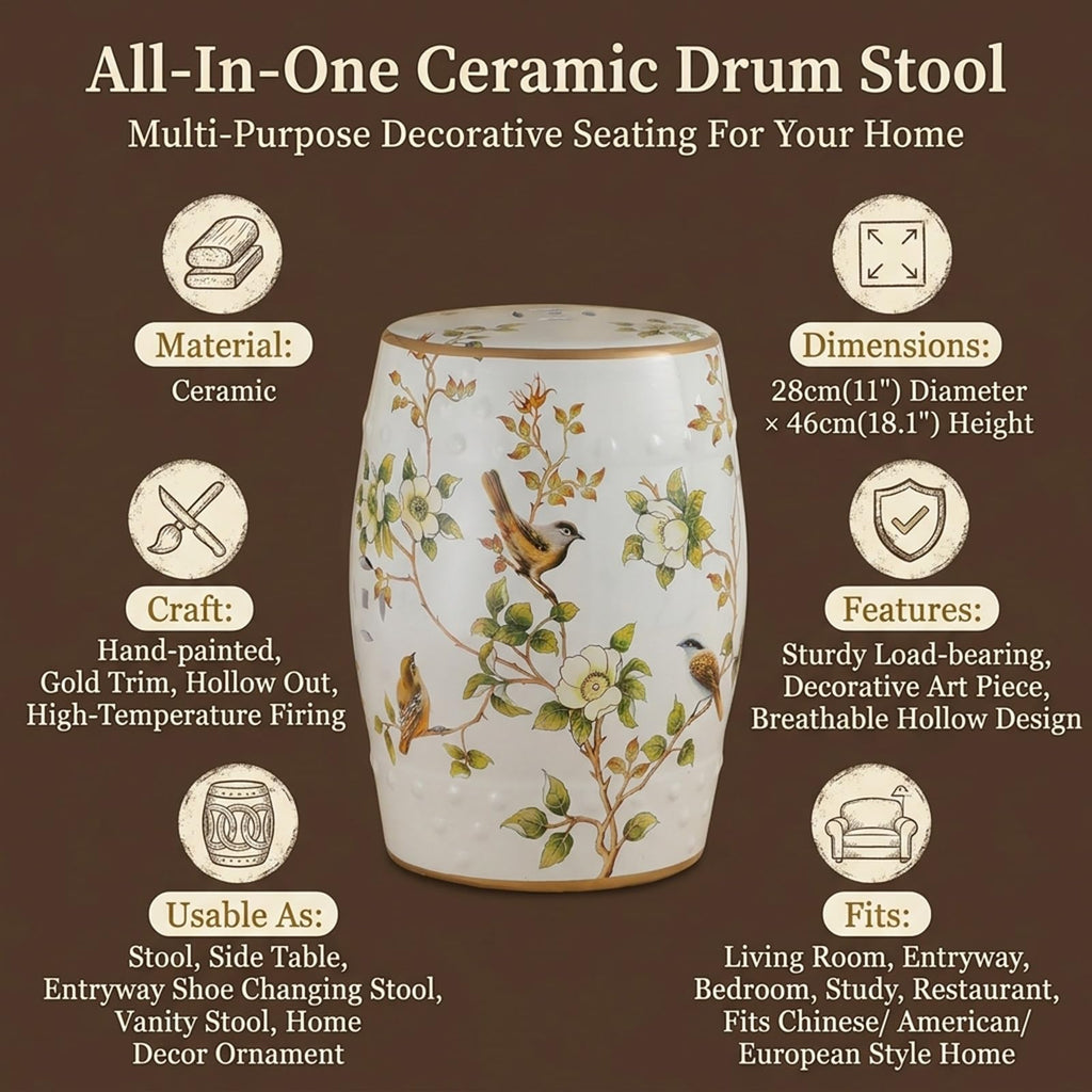 Hand-Painted Ceramic Drum Stool Y64574