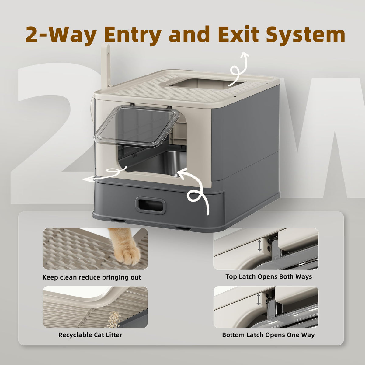 XL Enclosed Stainless Steel Cat Litter Box with Pull-Out Drawer G810
