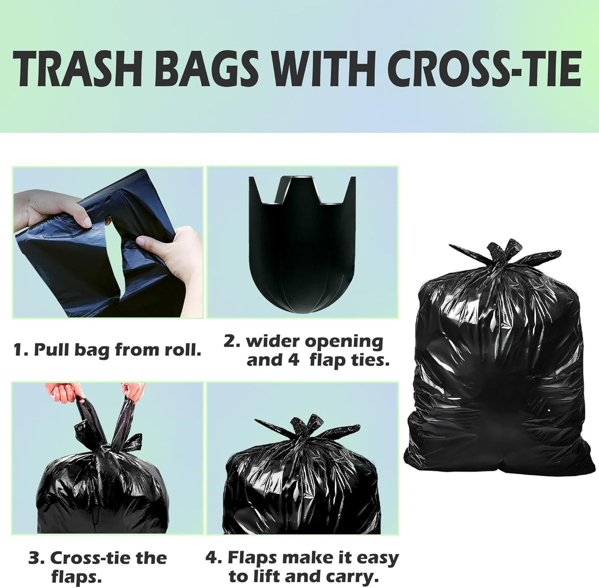 40-45 Gallon Heavy Duty Black Trash Bags 60 Count 1.2 Mil R528