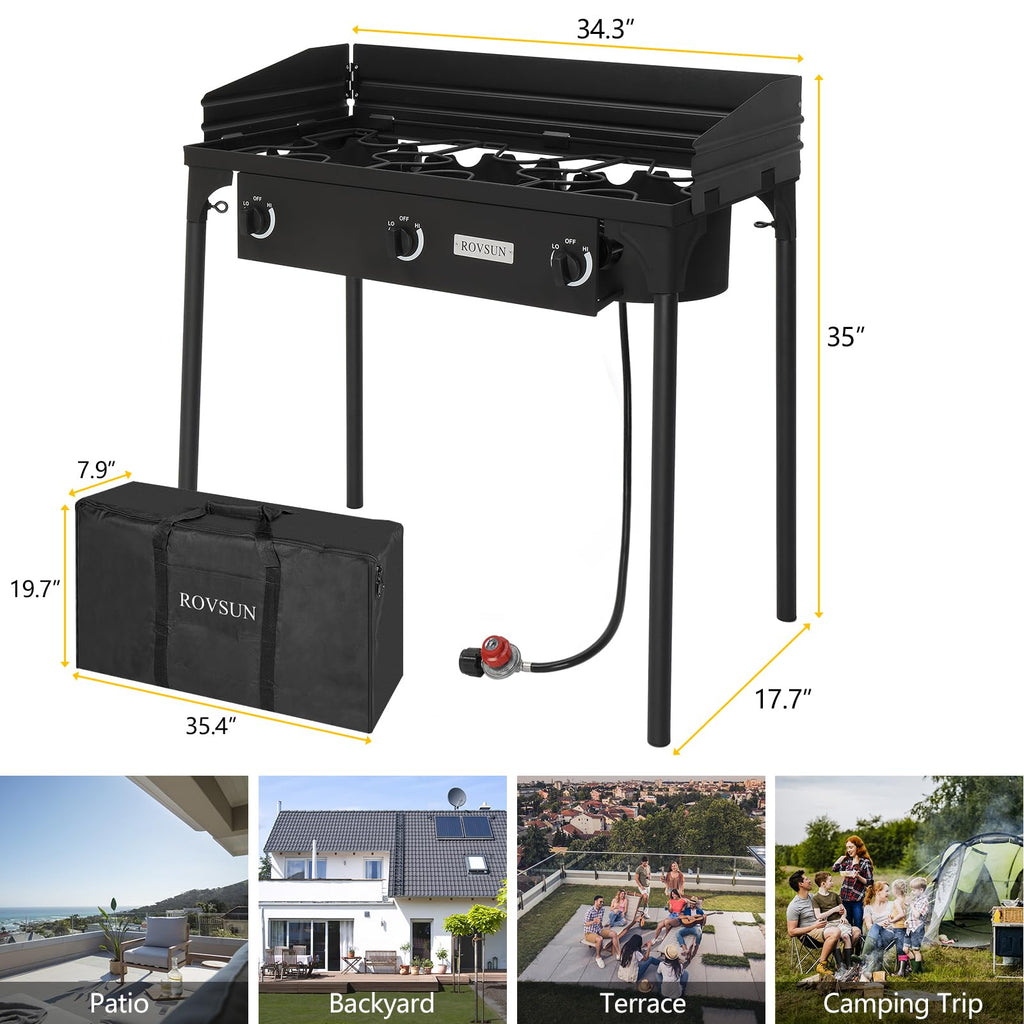 3 Burner Outdoor Propane Gas Stove with Windpanel V2598