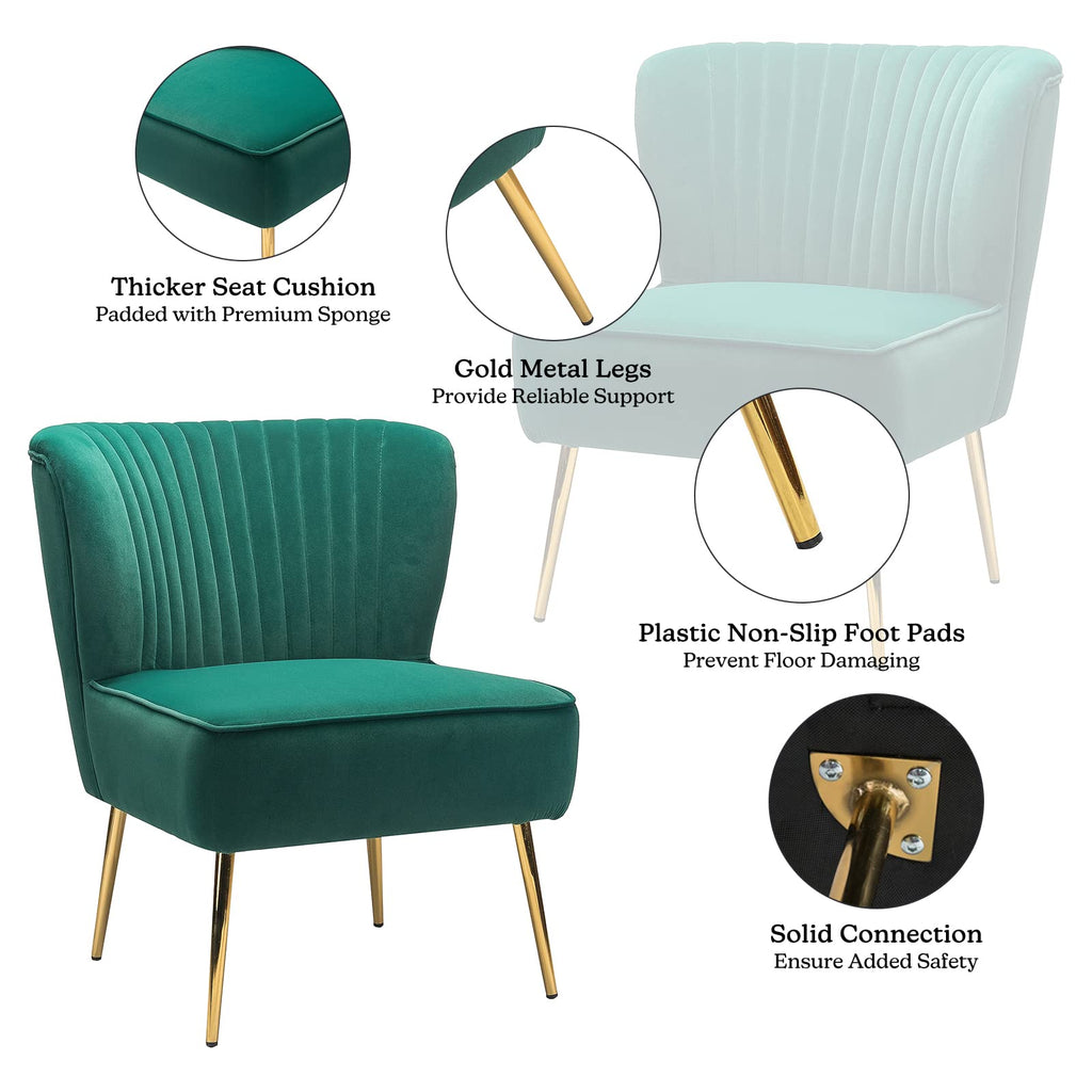 Velvet Accent Chair Set of 2 Emerald Green Wingback Armless Slipper Chair Q875908