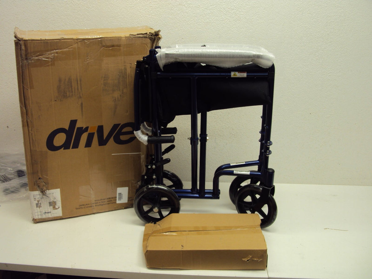 Blue Transport Wheelchair with Swing-Away Footrest Y647