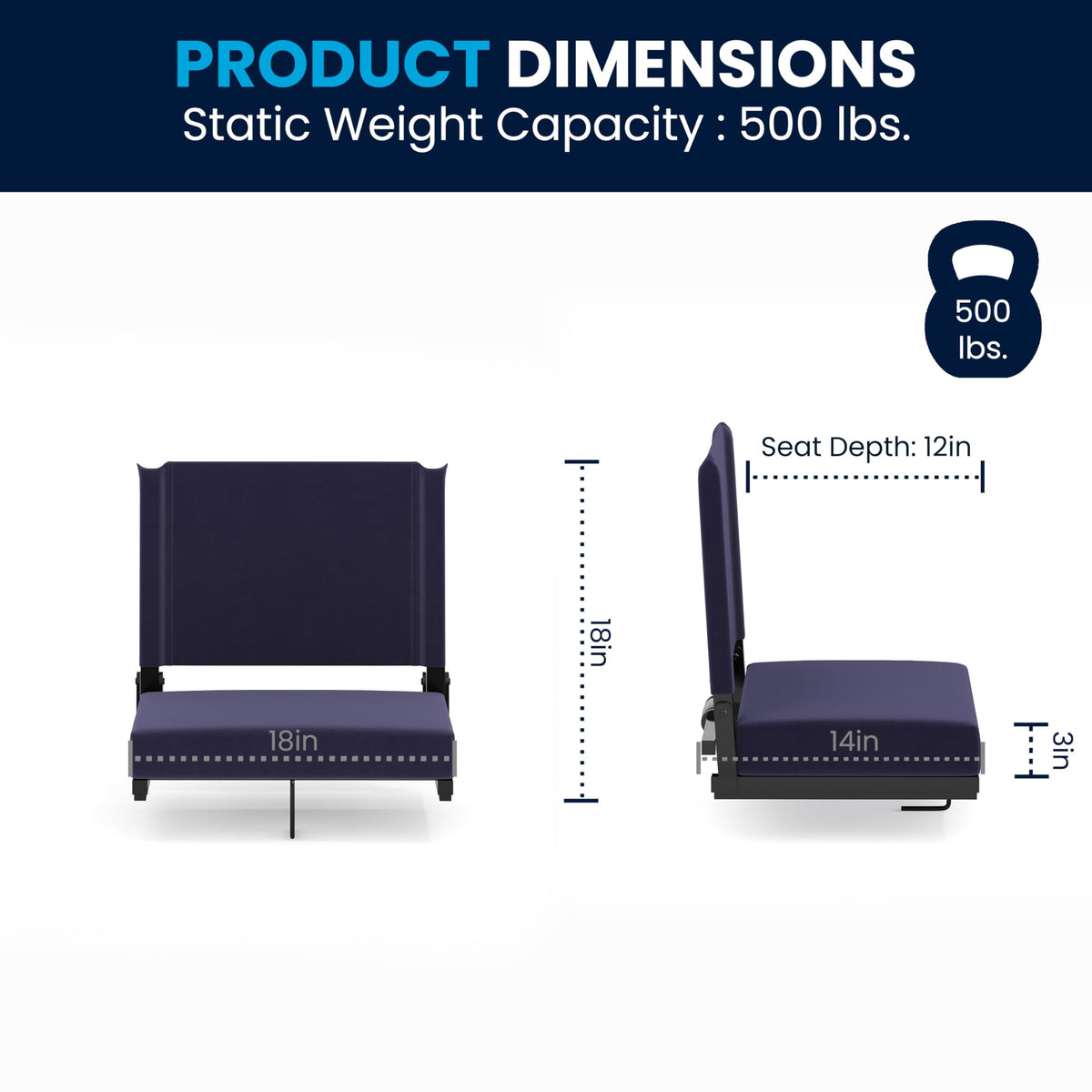 Portable Folding Padded Stadium Chair with Carrying Handle, Navy G43433