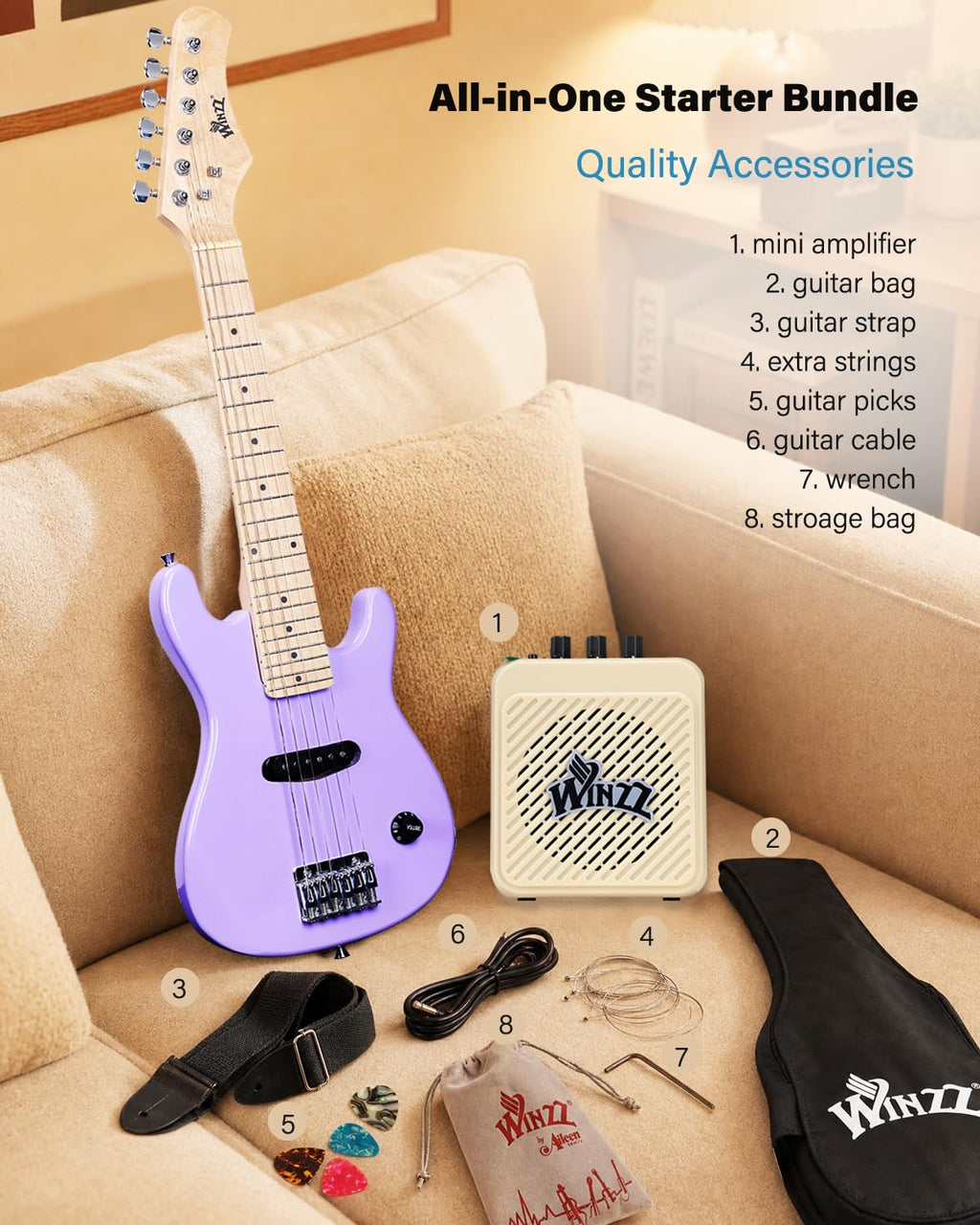 30 Inches Right Handed Electric Guitar with Beginner Kit J103044