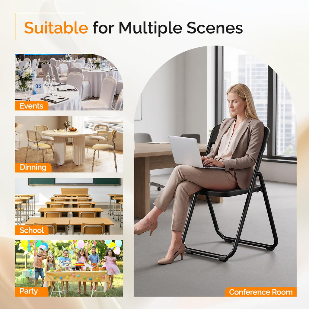 Black Plastic Folding Chairs 10 Pack Metal Frame P63377