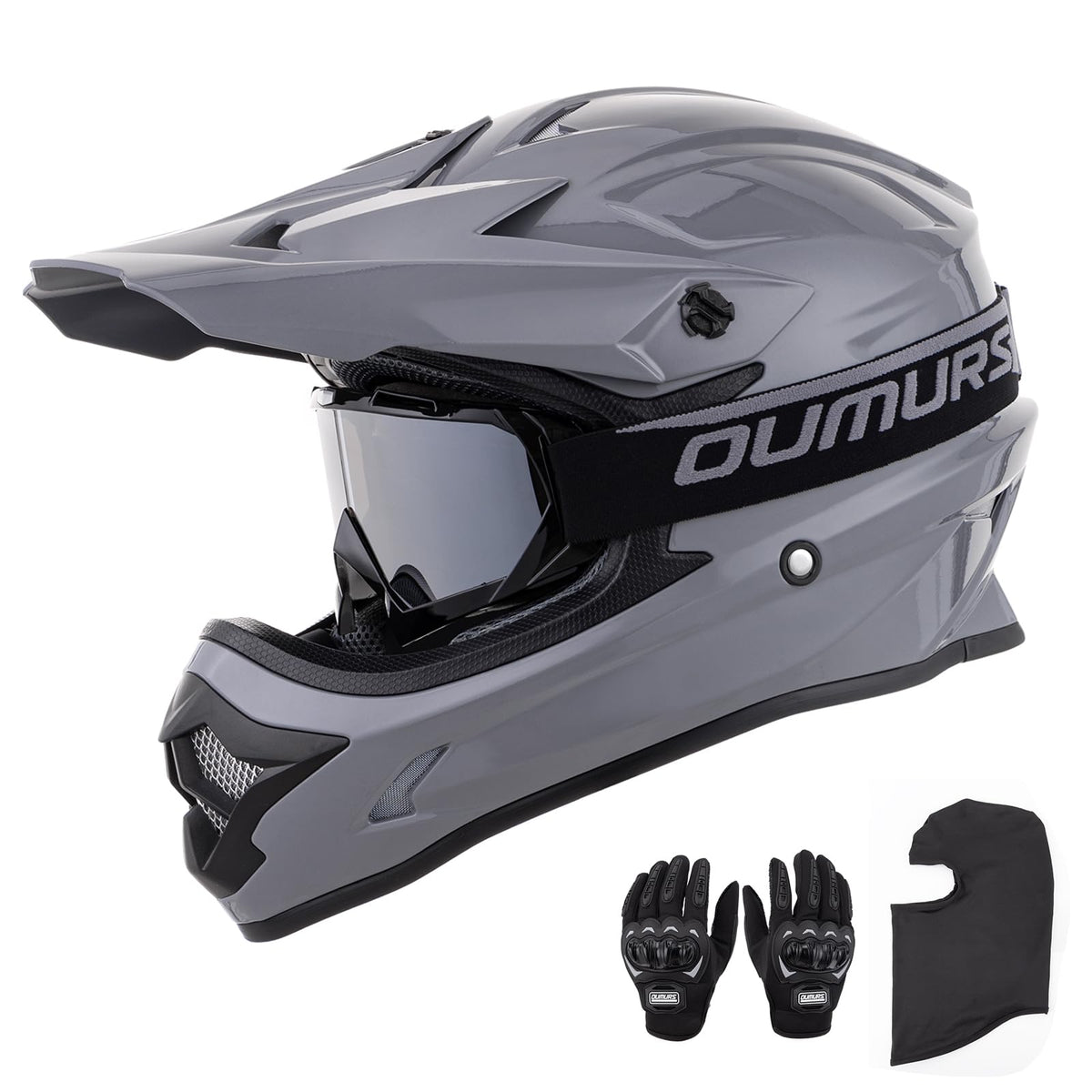 Adult ATV Dirt Bike Helmet with Goggles Gloves & Mask Adjustable Sun Visor Motorcycle Off-Road Motocross Downhill Moped MX Gray L A410