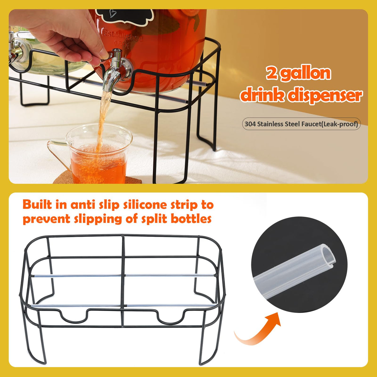 2 Pack 1 Gallon Glass Drink Dispenser with Bamboo Lid L514805