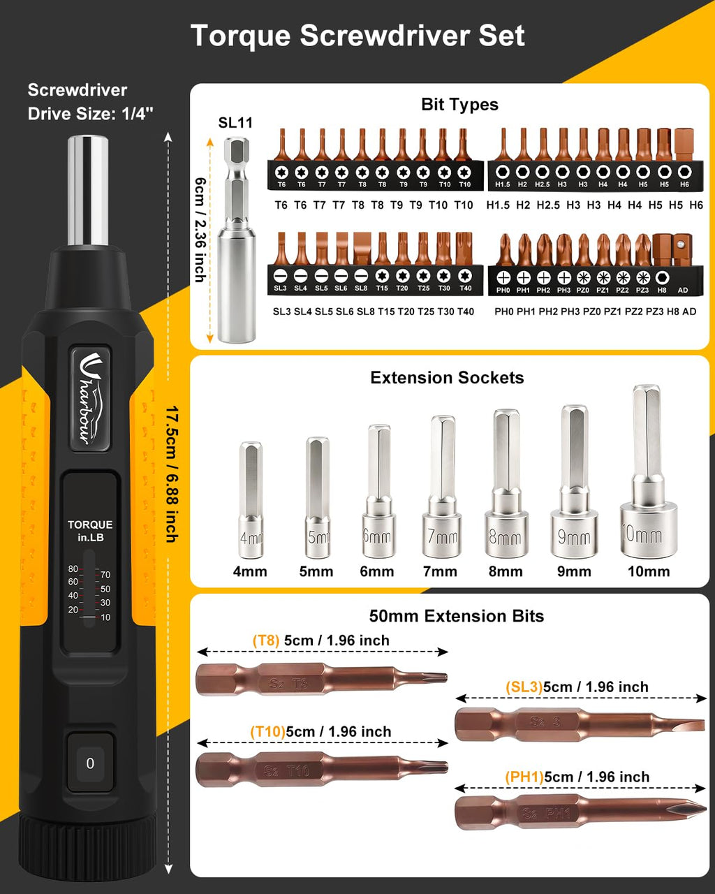 10-80 in.lb Torque Screwdriver Set M8663