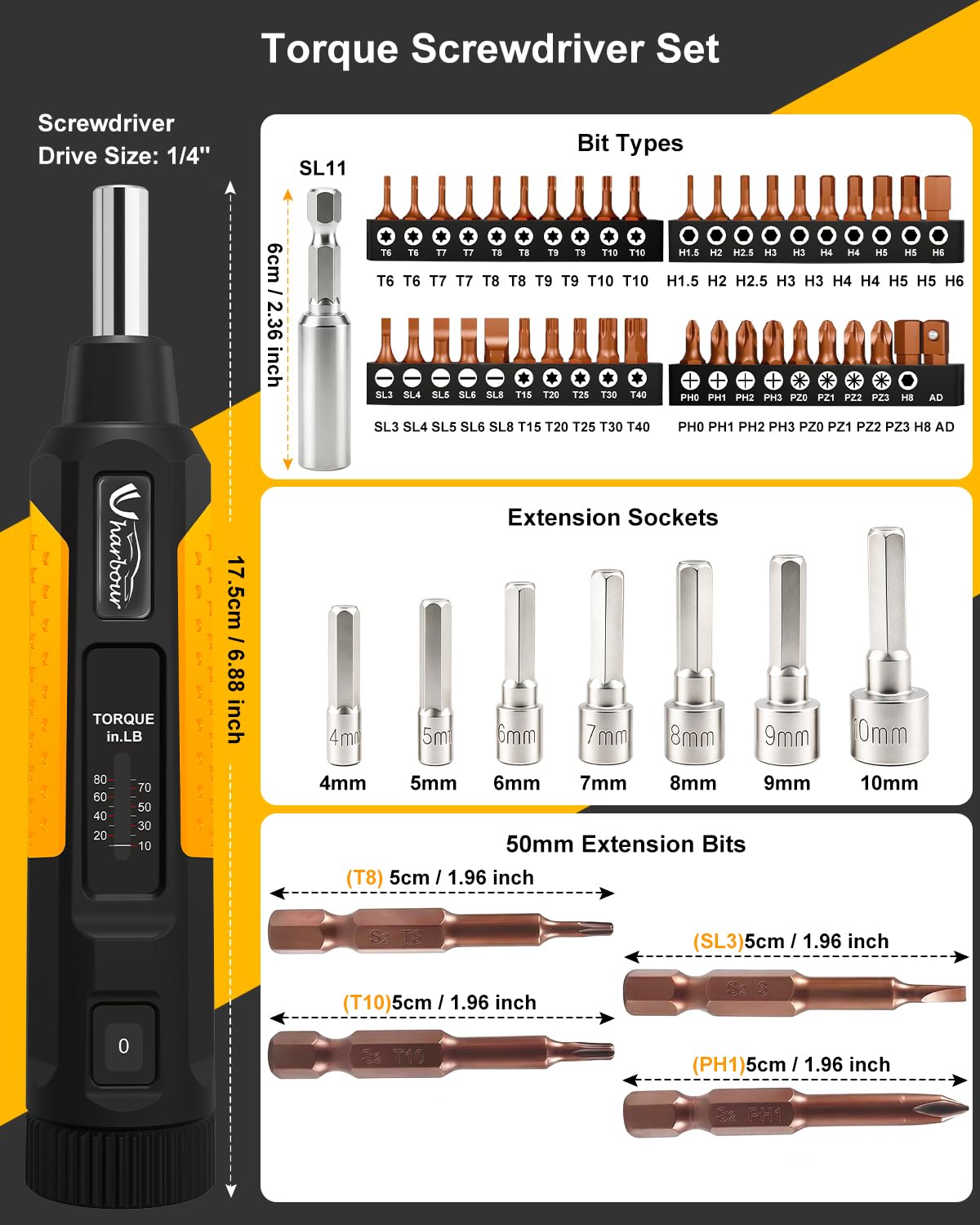 10-80 in.lb Torque Screwdriver Set M8663