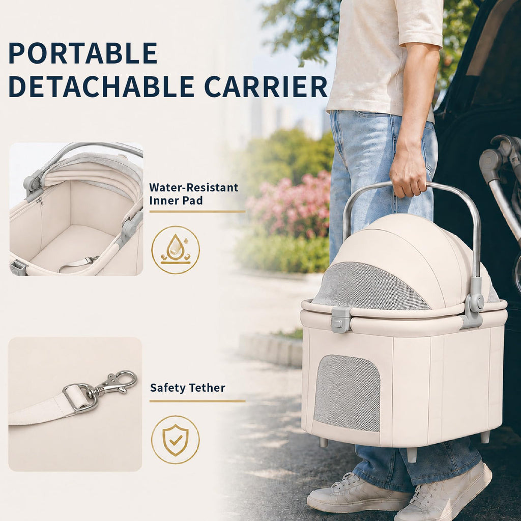 Khaki Dog Stroller with Detachable Carrier Y900677