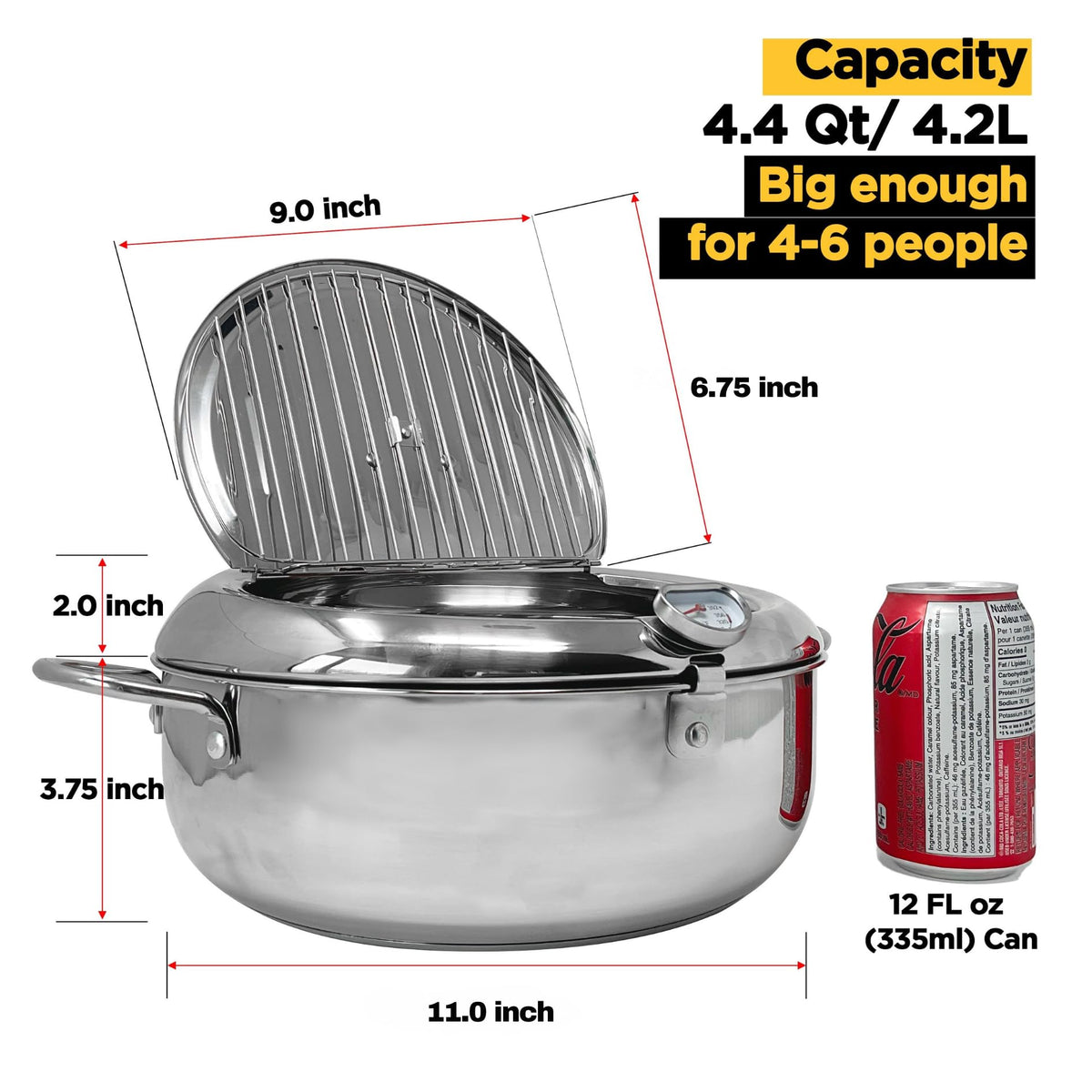 Deep Fryer Pot with Lid, 304 Stainless Steel T253580