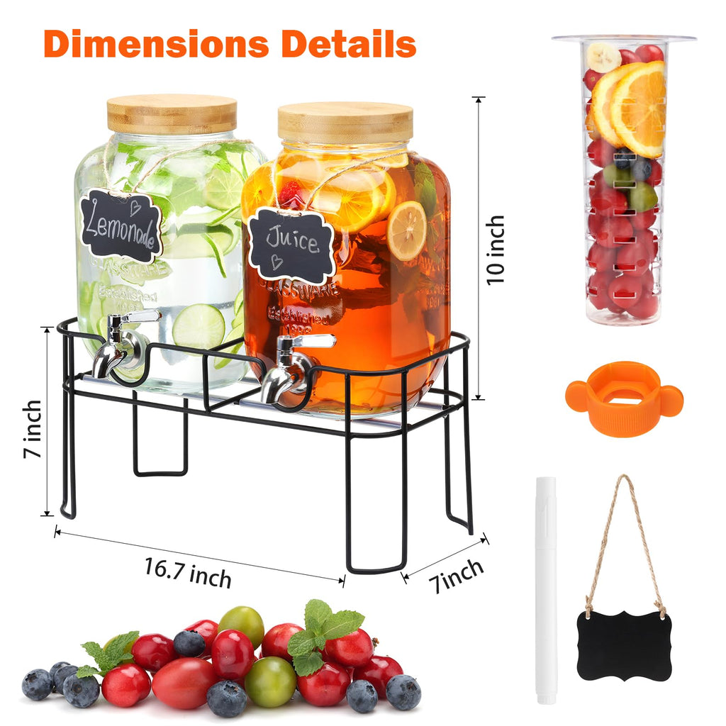 2 Pack 1 Gallon Glass Drink Dispenser with Bamboo Lid L514805