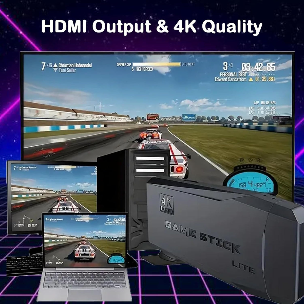 Plug and Play Retro Game Console with 4K HDMI Output, 2.4G Wireless Controllers, 64GB Memory Card O25458
