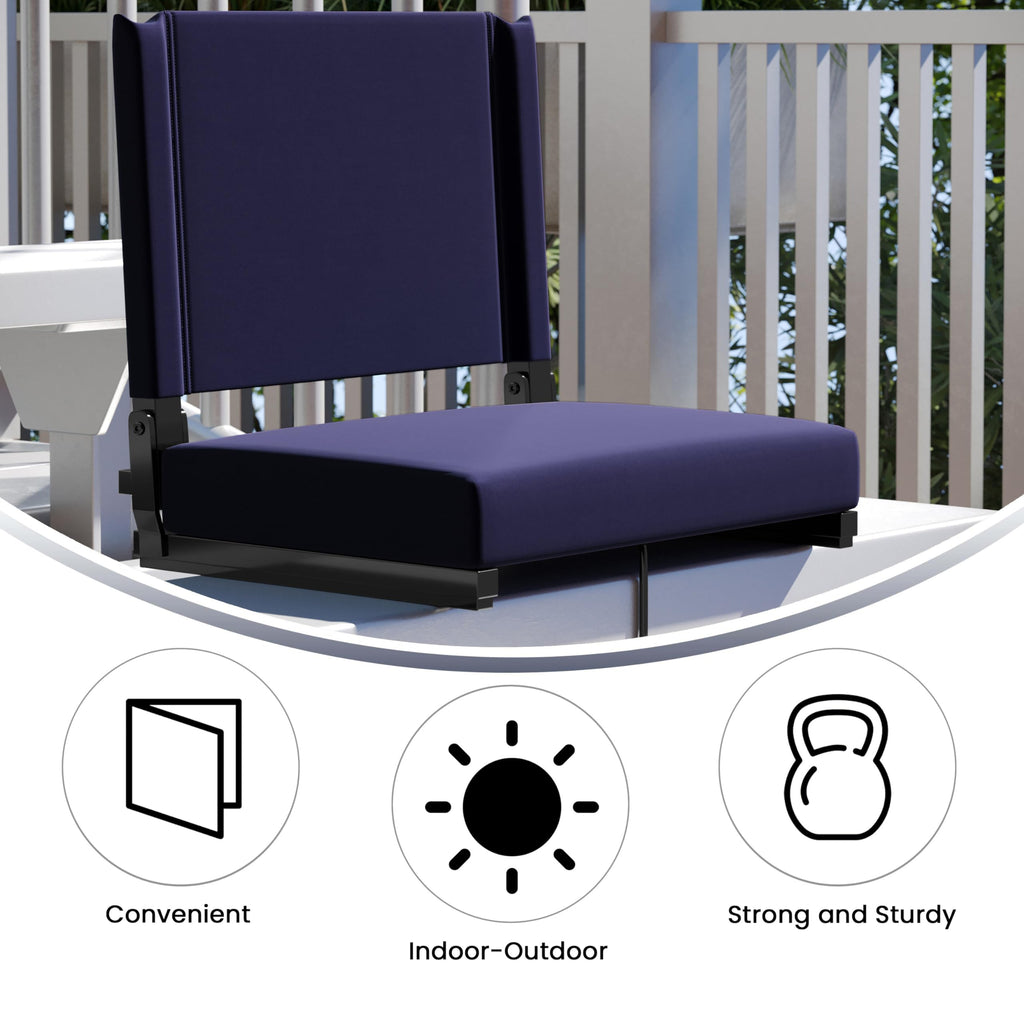 Portable Folding Padded Stadium Chair with Carrying Handle, Navy G43433