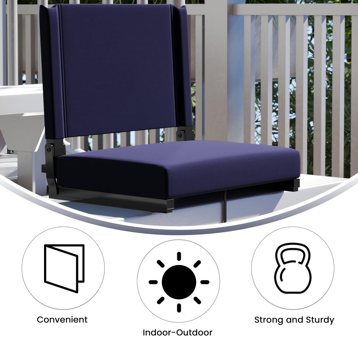 Portable Folding Padded Stadium Chair with Carrying Handle, Navy G43433