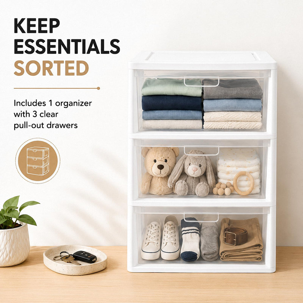 3 Drawer Clear Plastic Storage Organizer Z318193