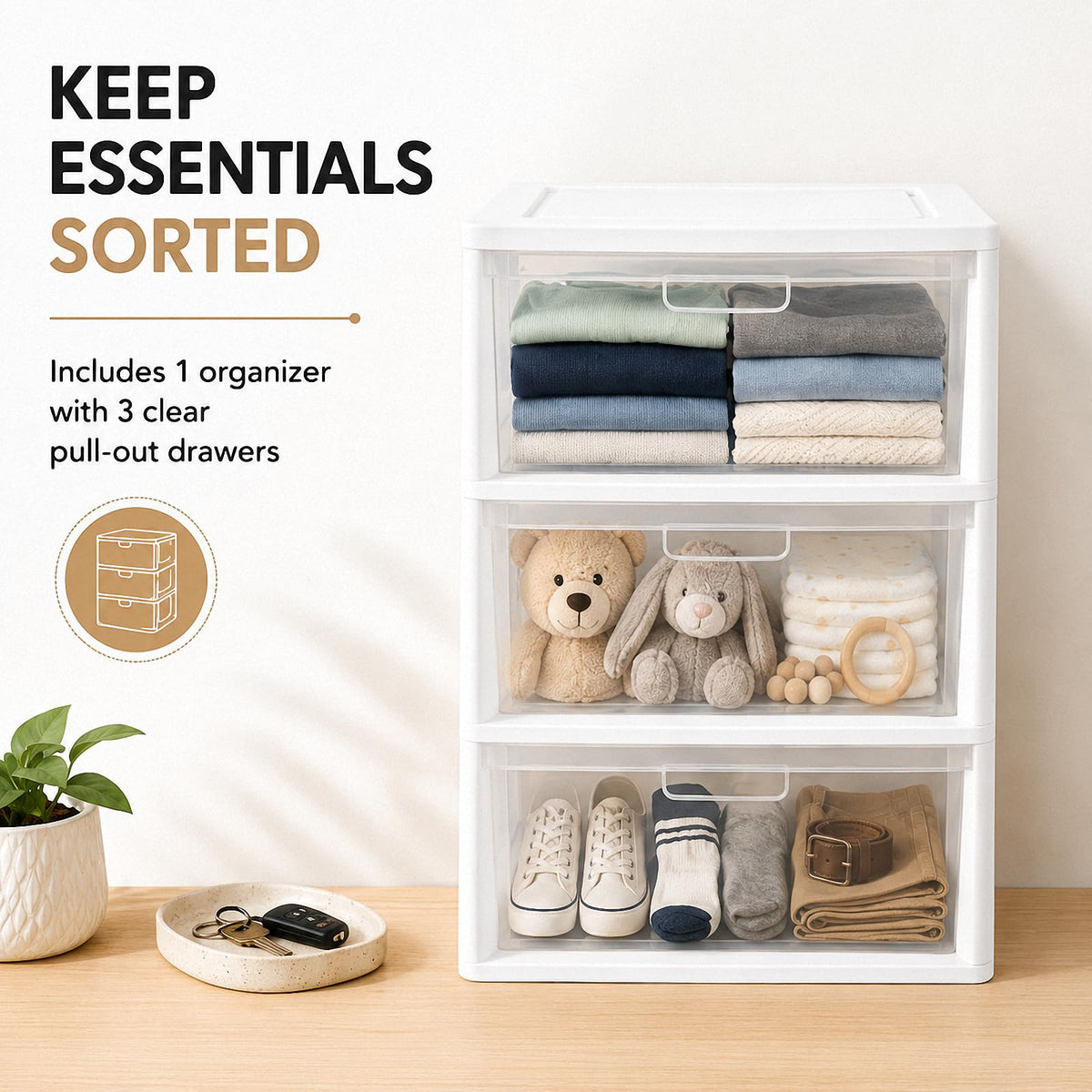 3 Drawer Clear Plastic Storage Organizer Z318193