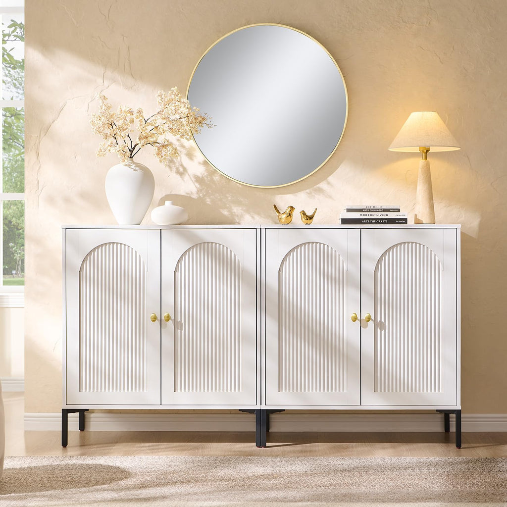 White Modern Arched Sideboard Buffet Cabinet with Storage Q5736