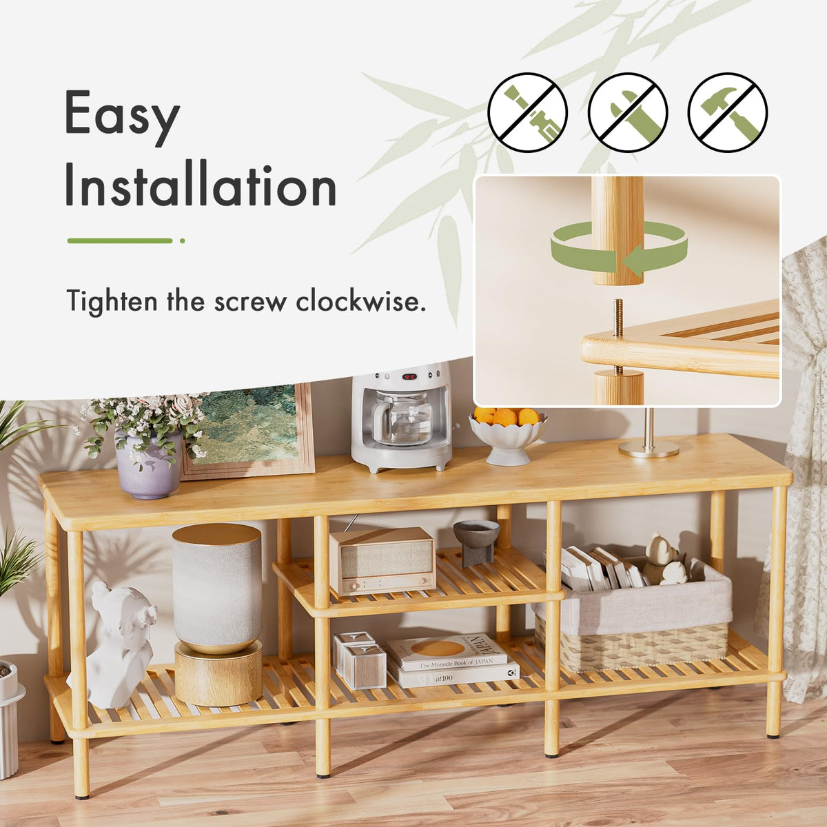Bamboo 3 Tier TV Stand for 60 65 Inch TV B84810