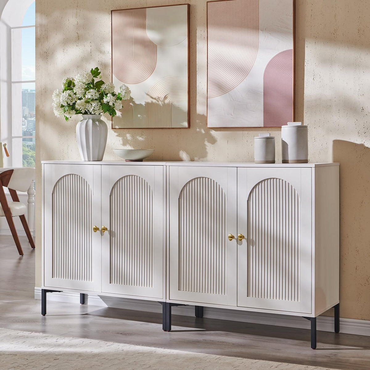 White Modern Arched Sideboard Buffet Cabinet with Storage Q5736