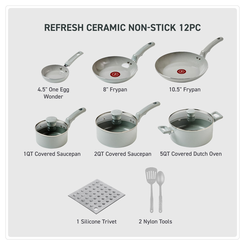 Ceramic Nonstick Pots and Pans Set, 12-Piece, Moon Grey B892